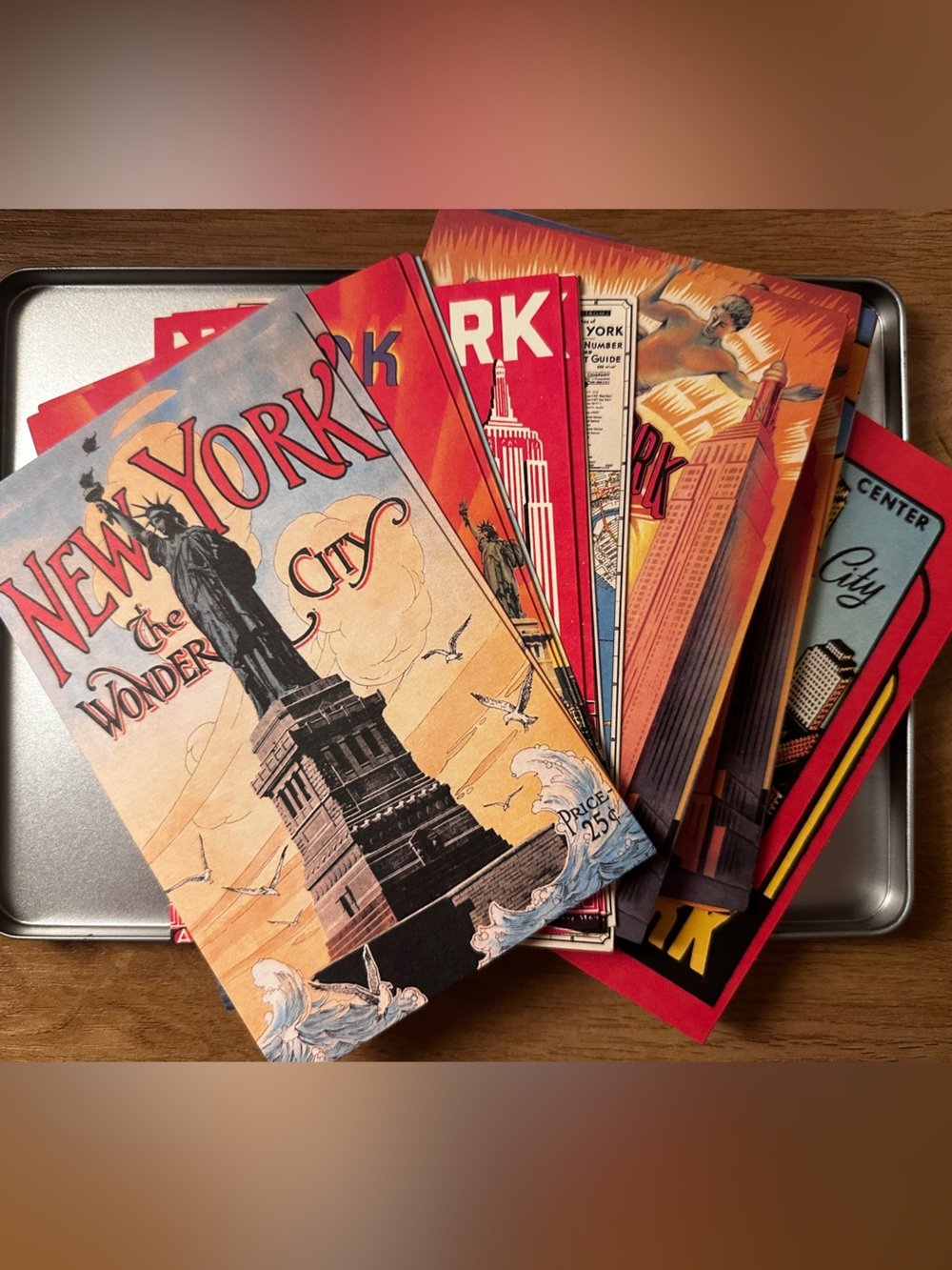 Vintage Style New York Postcard Stationary with Tin Case